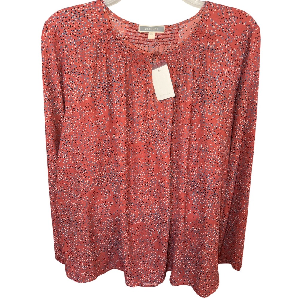 NWT Pleione Rust Print Long Sleeve Blouse size Large Boho